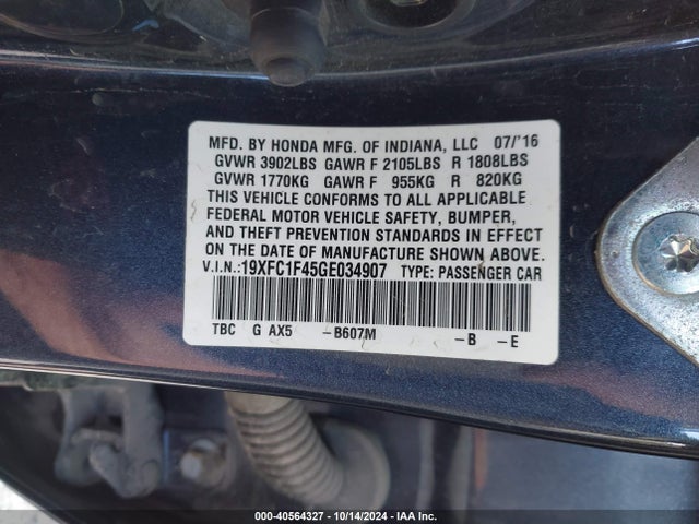 Honda Civic Ex-t 2016 19XFC1F45GE034907 Image 9