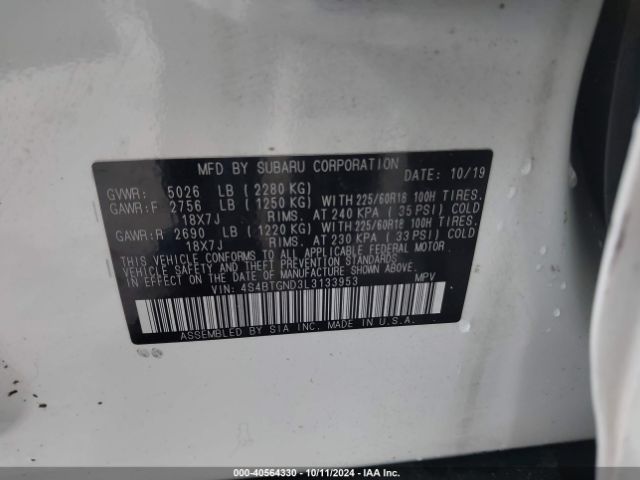 4S4BTGND3L3133953 Subaru Outback Limited Xt