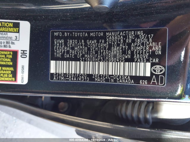 Toyota COROLLA SE 2018 2T1BURHE3JC990425 Image 9