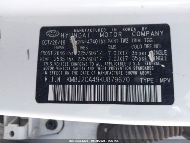 2019 HYUNDAI TUCSON KM8J2CA49KU879670 Photo 8
