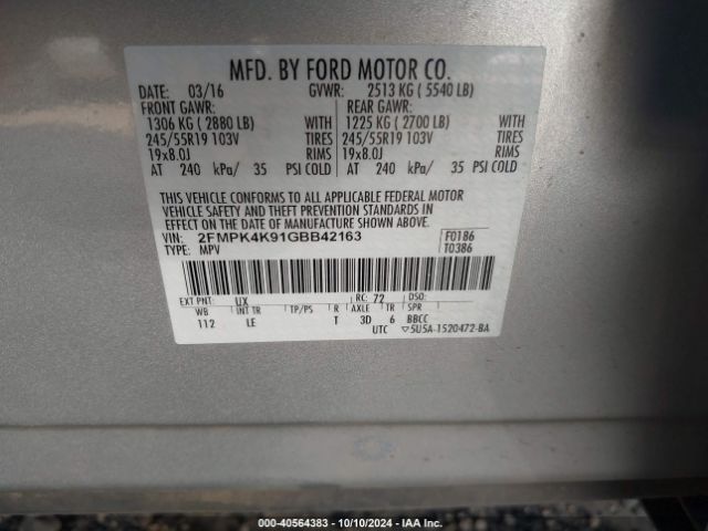2FMPK4K91GBB42163 Ford Edge Titanium
