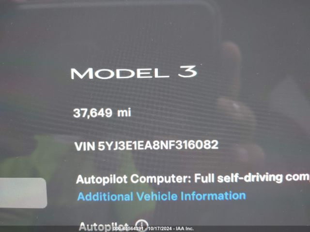 5YJ3E1EA8NF316082 Tesla Model 3 Rear-wheel Drive