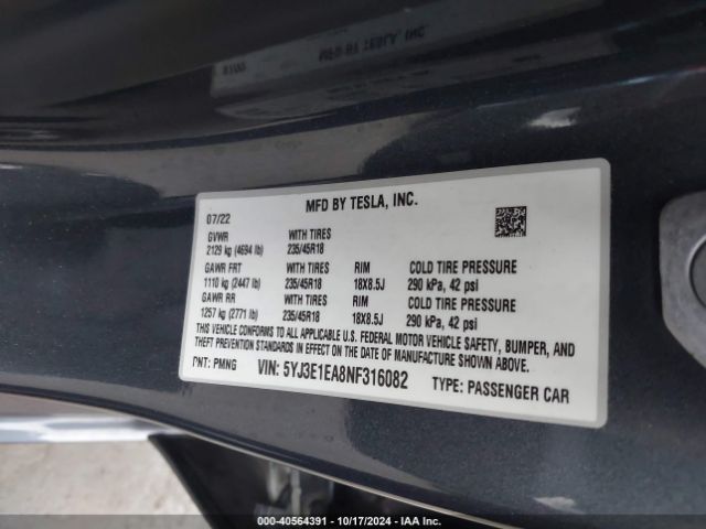5YJ3E1EA8NF316082 Tesla Model 3 Rear-wheel Drive