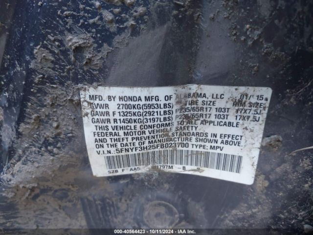 5FNYF3H25FB023700 Honda PILOT LX