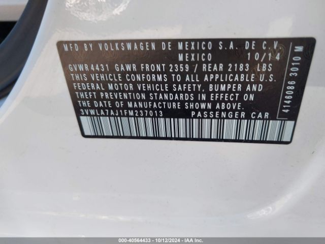 3VWLA7AJ1FM237013 Volkswagen Jetta 2.0l Tdi Sel