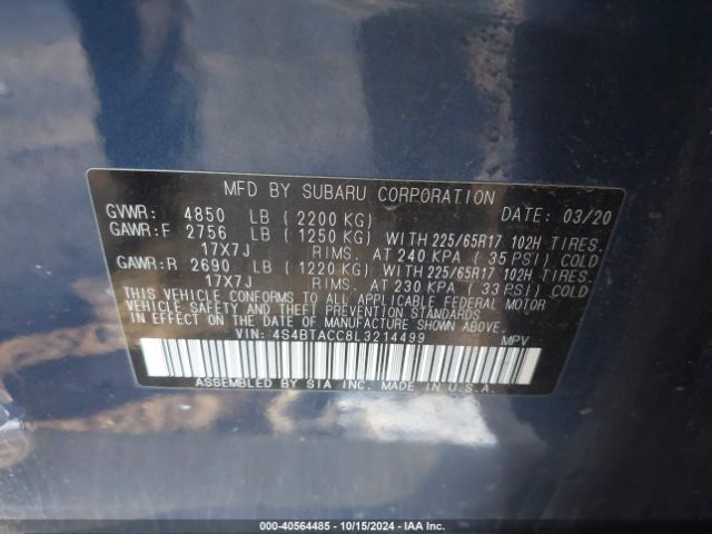 4S4BTACC8L3214499 Subaru Outback Premium