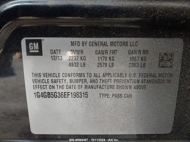 Buick Lacrosse Leather Group 2014 1G4GB5G36EF198315 Image 9