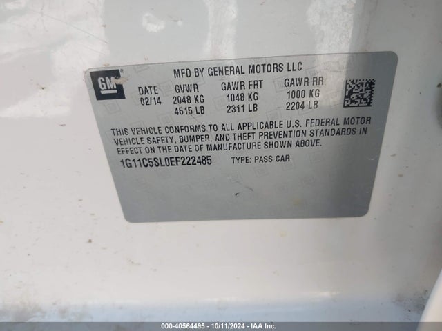 Chevrolet MALIBU 1LT 2014 1G11C5SL0EF222485 Image 9