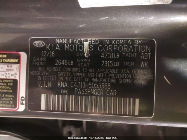 KNALC4J13H5055668 KIA Cadenza Premium