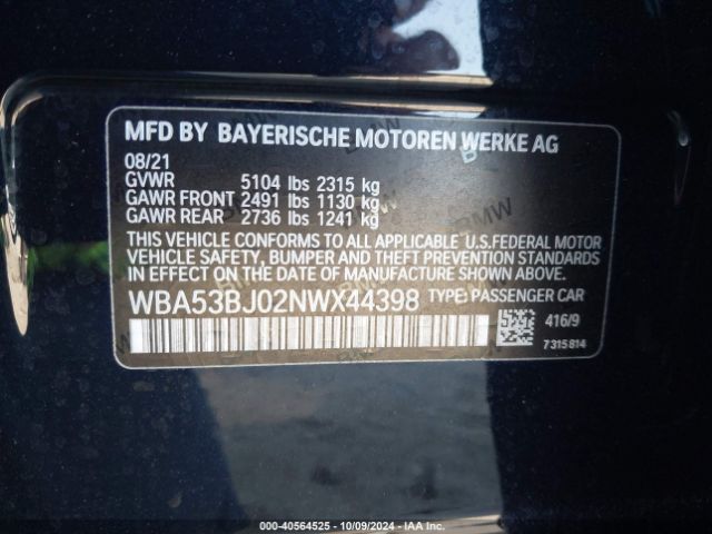 WBA53BJ02NWX44398 BMW 540 I