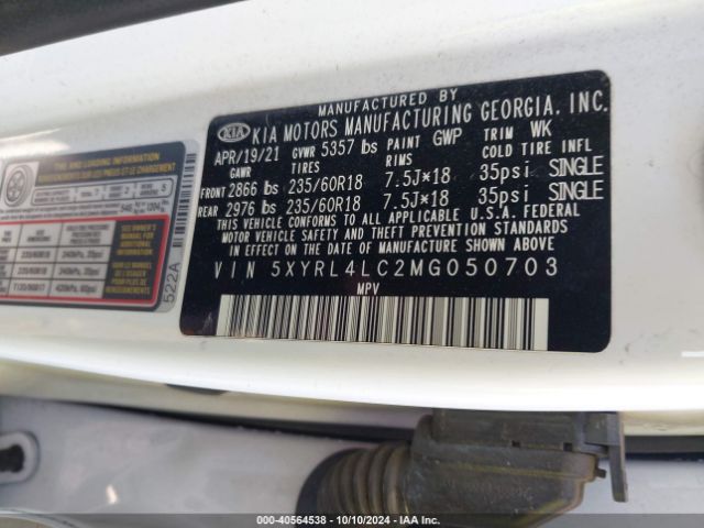 5XYRL4LC2MG050703 KIA SORENTO S