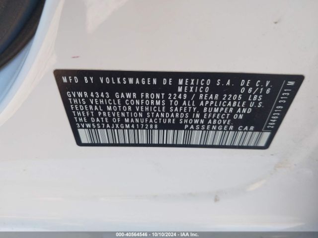 3VW5S7AJXGM417288 Volkswagen Jetta 2.0t Gli Sel