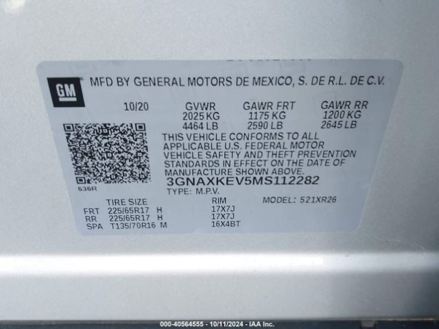 3GNAXKEV5MS112282 Chevrolet Equinox Fwd Lt