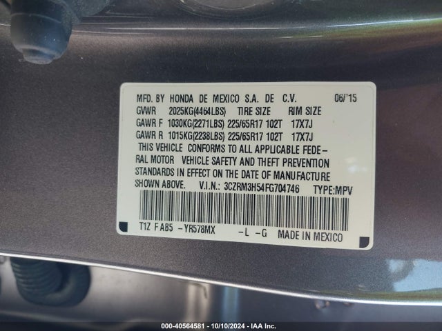 Honda CR-V EX 2015 3CZRM3H54FG704746 Image 9