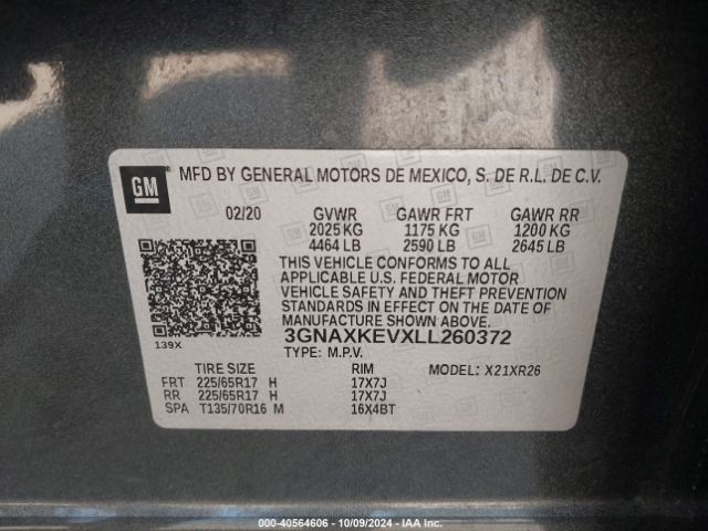 3GNAXKEVXLL260372 Chevrolet Equinox Fwd Lt 1.5l Turbo