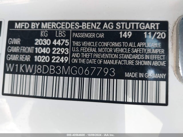 W1KWJ8DB3MG067793 Mercedes-Benz C 300 Coupe