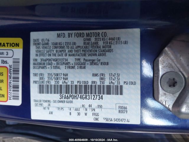 3FA6P0H74GR312734 Ford FUSION SE