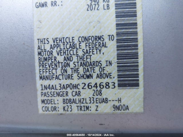 Nissan Altima 2.5 Sr 2017 1N4AL3AP0HC264683 Image 9