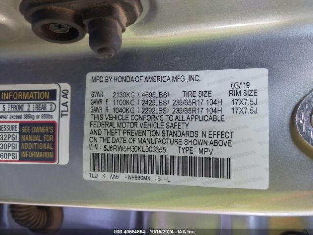 5J6RW5H30KL003655 Honda CR-V LX