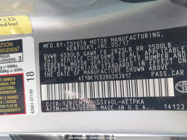4T1BK1EB2HU263917 Toyota AVALON LIMITED