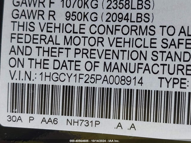 Honda ACCORD LX 2023 1HGCY1F25PA008914 Image 9