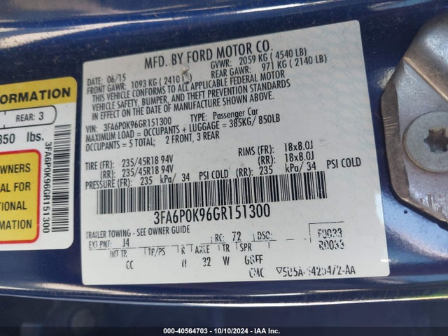 Ford Fusion Titanium 2016 3FA6P0K96GR151300 Image 9