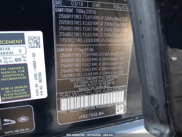 SALWG2RU9KA862050 Land Rover Range Rover Sport Se Mhev