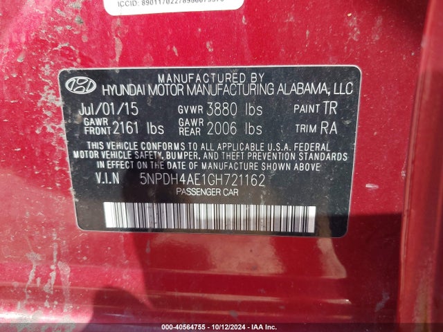 Hyundai ELANTRA SE 2016 5NPDH4AE1GH721162 Image 9