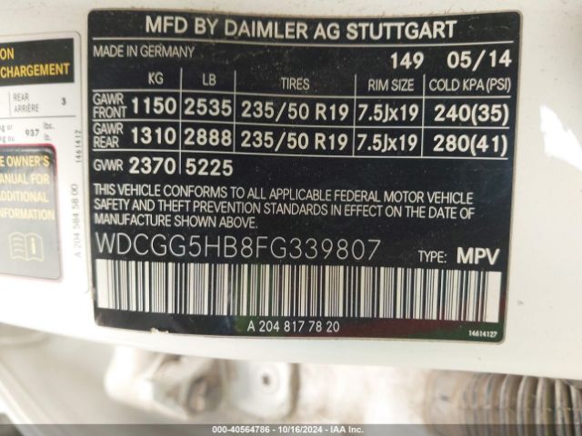 WDCGG5HB8FG339807 Mercedes-Benz GLK 350