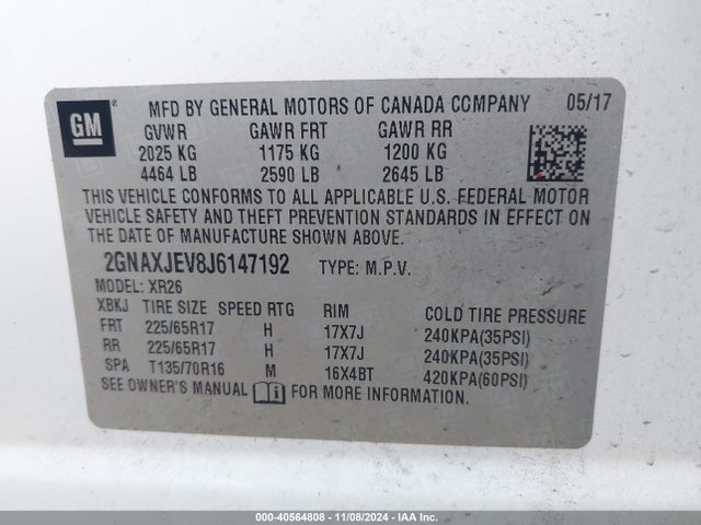 Chevrolet EQUINOX LT 2018 2GNAXJEV8J6147192 Image 9