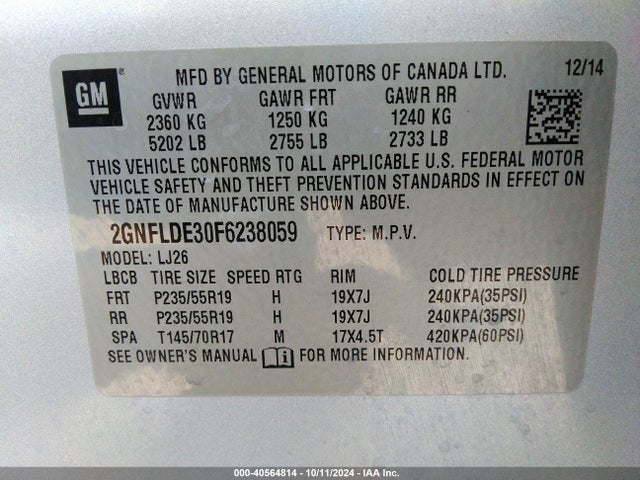 Chevrolet Equinox Ltz 2015 2GNFLDE30F6238059 Image 9