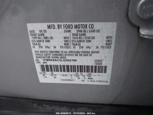 1FM5K8AC5LGD02186 Ford Police Interceptor Utility