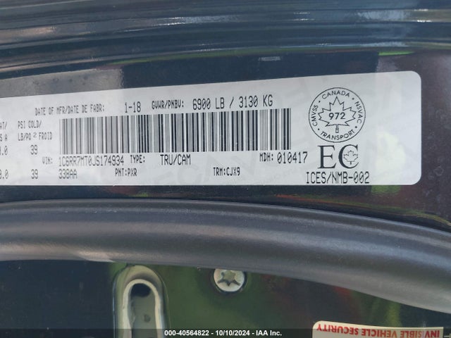 1C6RR7MT0JS174934 RAM 1500 Sport