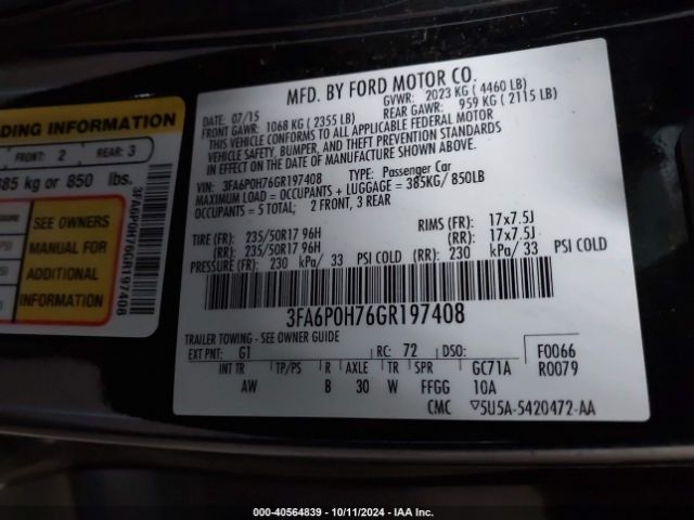 3FA6P0H76GR197408 Ford FUSION SE