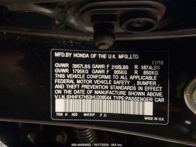 SHHFK7H53HU208544 Honda CIVIC EX