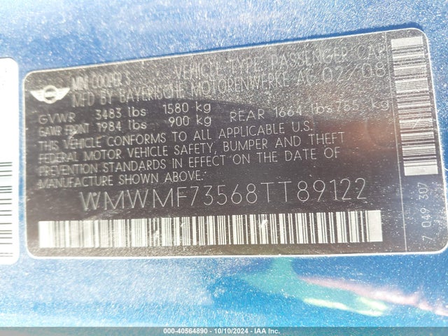 2008 MINI COOPER S WMWMF73568TT89122 Photo 8