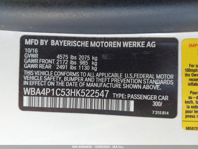 BMW 440I 2017 WBA4P1C53HK522547 Image 9
