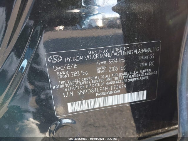 5NPD84LF4HH173424 Hyundai ELANTRA SE