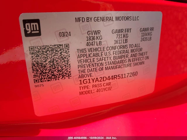 Chevrolet Corvette Stingray Rwd  1lt 2024 1G1YA2D44R5117260 Image 9