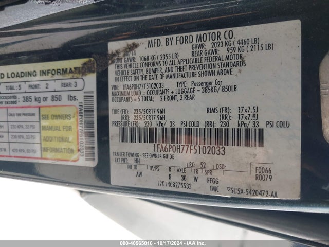 Ford FUSION SE 2015 1FA6P0H77F5102033 Image 9