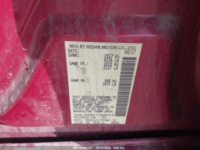 1N4AL3AP6HC240453 Nissan Altima 2.5 S