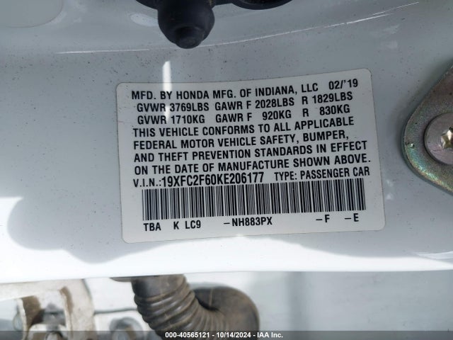 Honda Civic Lx 2019 19XFC2F60KE206177 Image 9