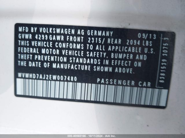 WVWHD7AJ2EW007480 Volkswagen Gti Wolfsburg Edition