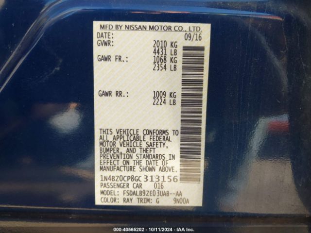 1N4BZ0CP8GC313156 Nissan LEAF S