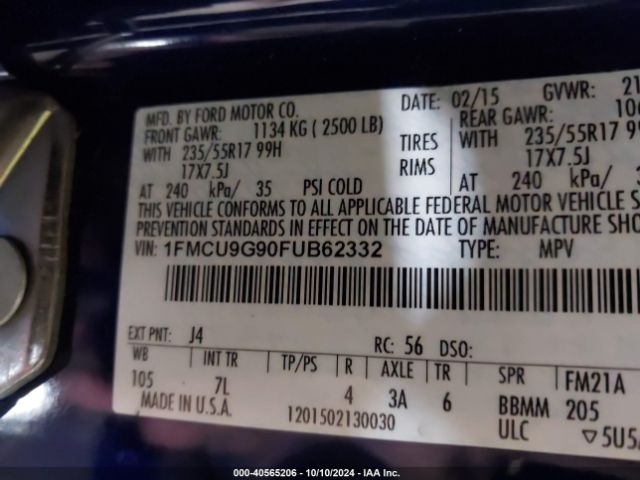 1FMCU9G90FUB62332 Ford ESCAPE SE