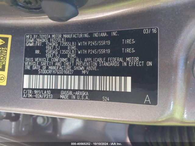 5TDDCRFH7GS016827 Toyota Highlander Hybrid Limited