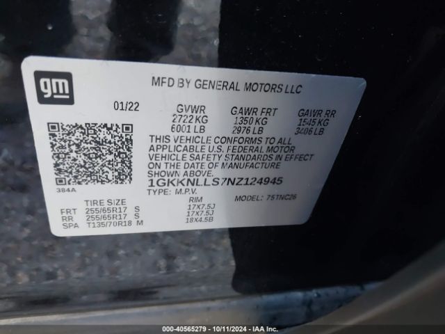 1GKKNLLS7NZ124945 GMC Acadia Awd At4