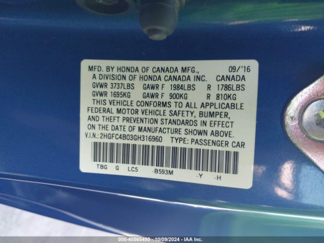 2HGFC4B03GH316960 Honda Civic Lx-p