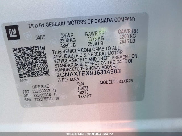 Chevrolet EQUINOX LT 2018 2GNAXTEX9J6314303 Image 9