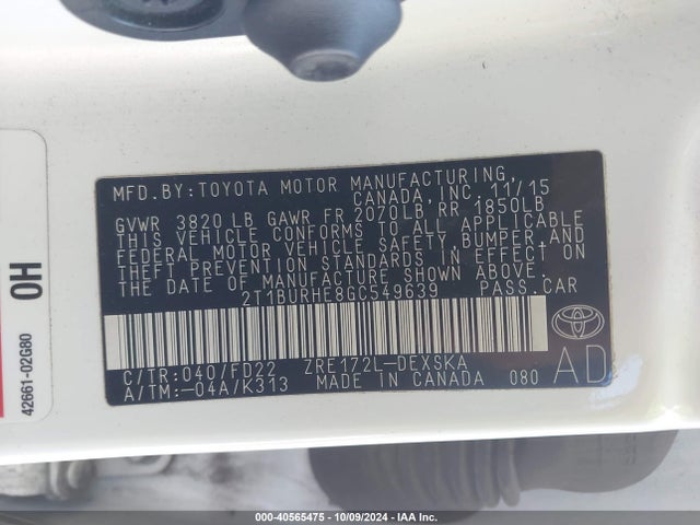 Toyota Corolla S W/special Edition Pkg 2016 2T1BURHE8GC549639 Image 9